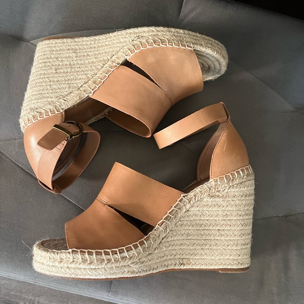 Treasure & Bond Tan Leather Espadrille Wedge Sandals Ankle Strap Brown Size 10M